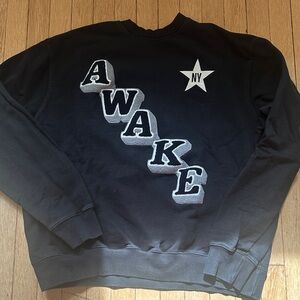 Awake NY Black Crewneck Sweater with White Accents